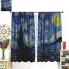 Light Blocking Starry Night Curtains Bedroom Oil Painting Blue Abstract Stars Art Decor Print Window Treatments Curtain Polyester With Rod Pocket