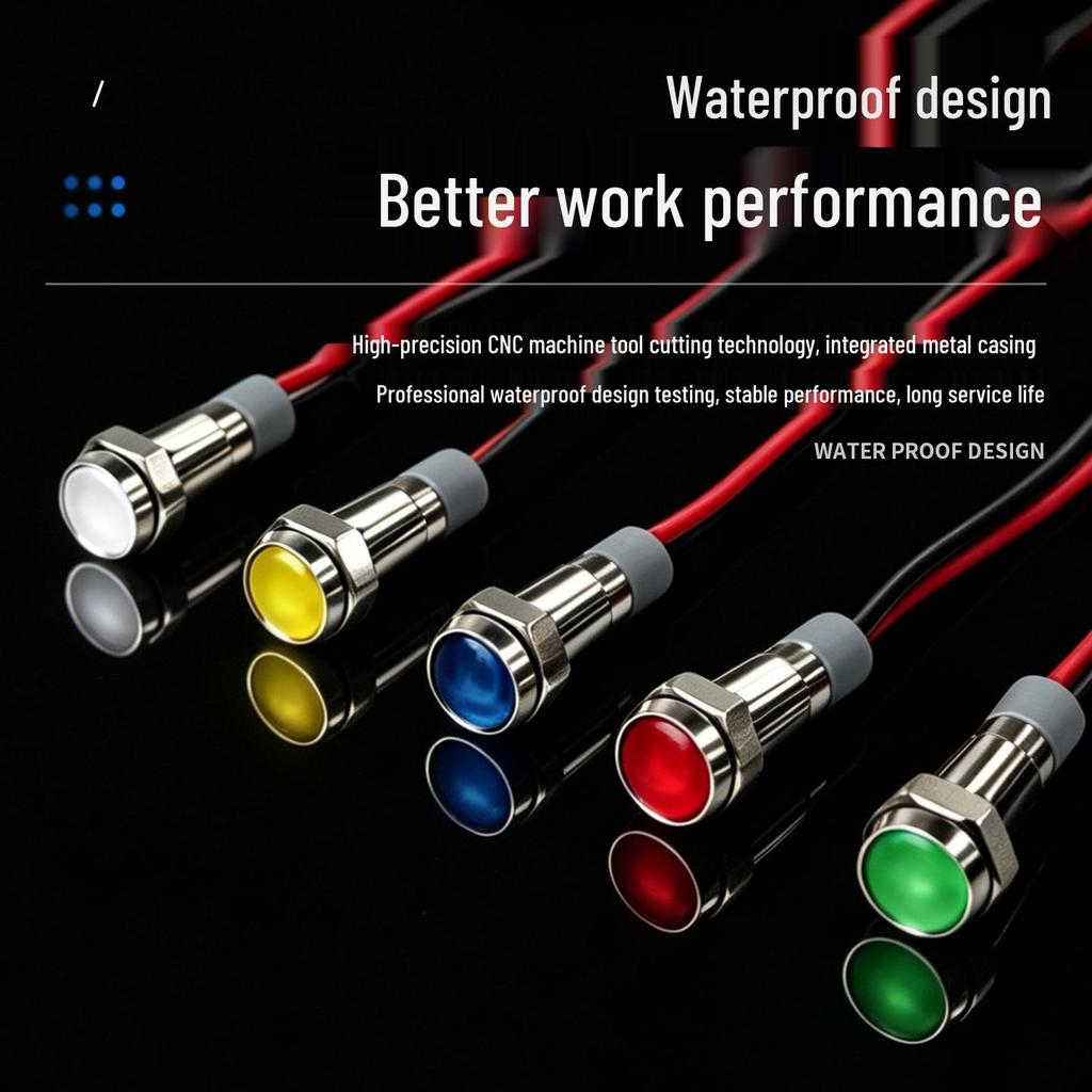 Universal Waterproof Gray Metal Base LED Indicator Light (6/8mm) for Power Signals - Compatible with 3V, 6V, 12V, 24V, 220V