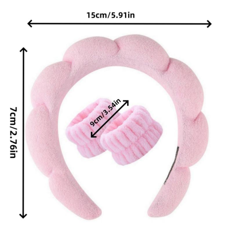 Fluffy Face Washing Headband, Women's Skin Care Face Washing Headband, Terry Cloth Headband and Wristband (Pink)