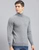 Monte Carlo Mens Solid Grey Melange High Neck Full Sleeve Pullover
