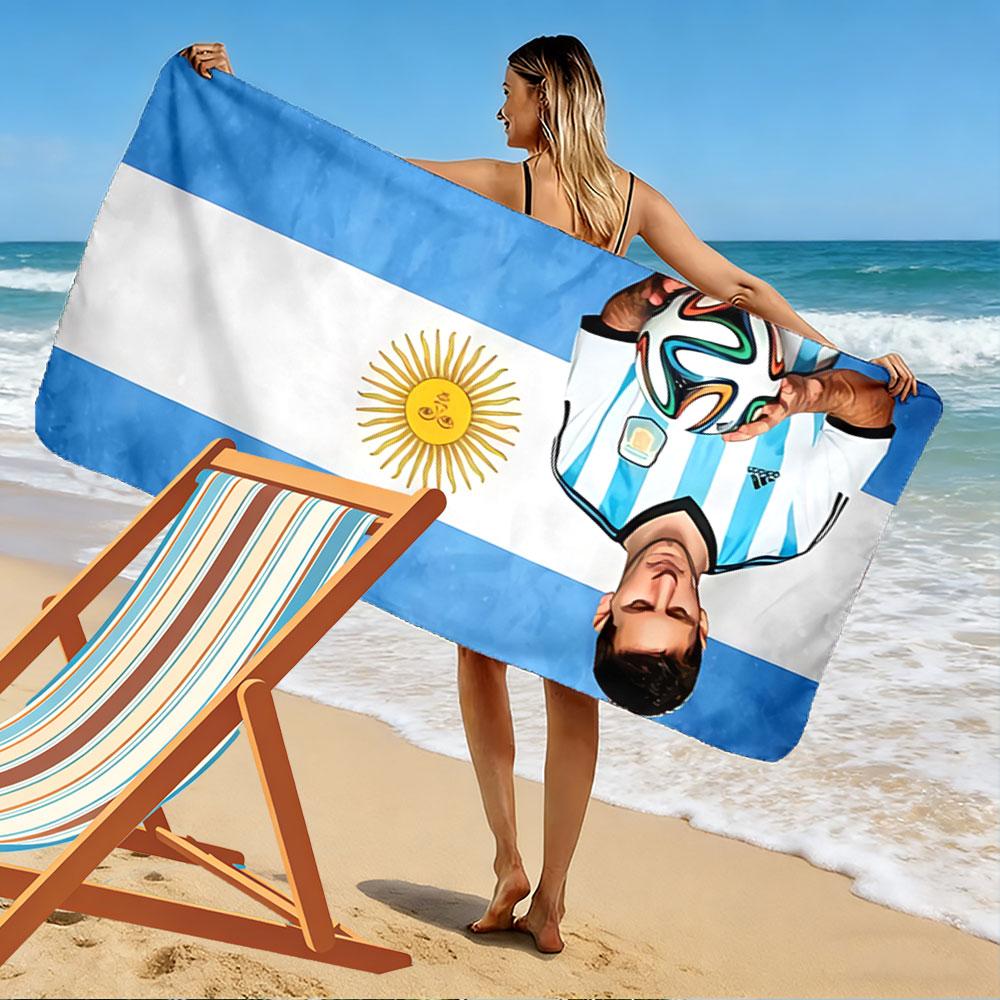 Giant Beach Towel with Lionel Messi Argentina Soccer Star, Ultra Soft Quick Dry Microfiber, Fade Resistant, for Pool Beach Vacation