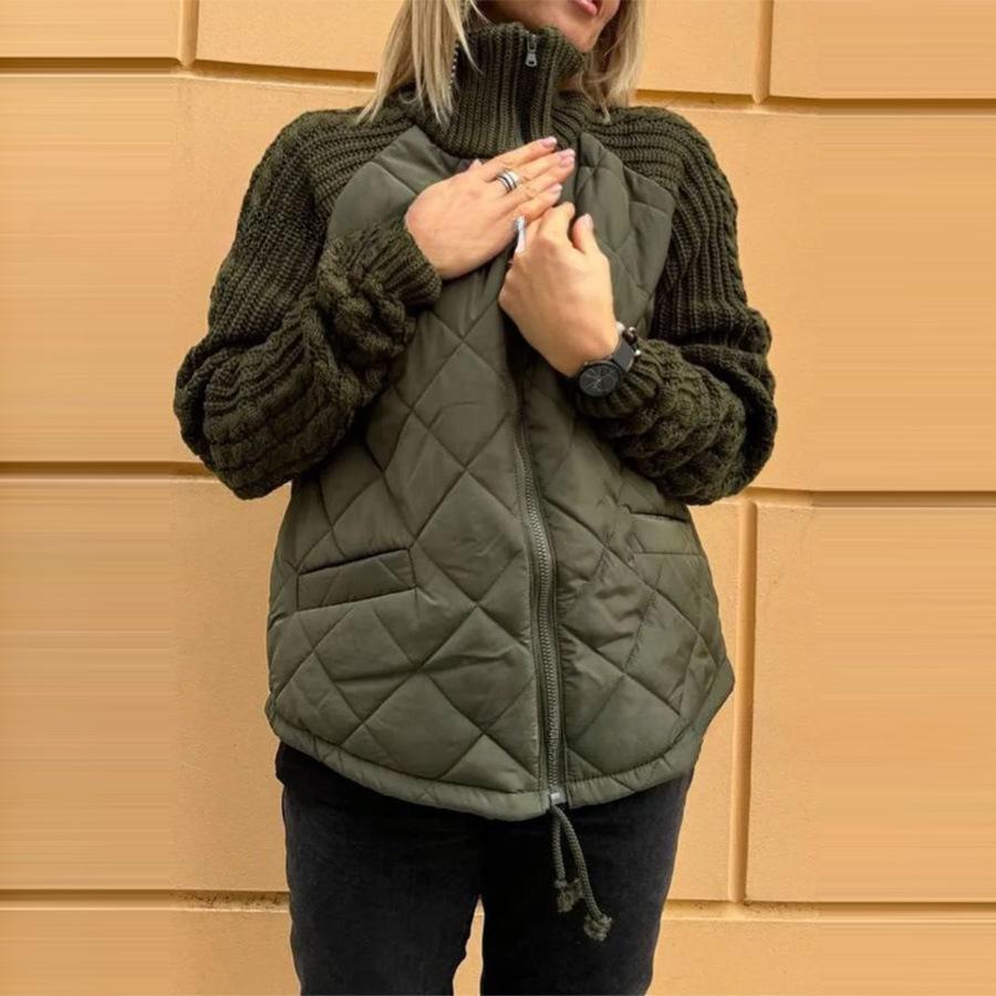 

2025 Autumn/Winter New Collection: Fashionable Cardigans, Zippers, Long Sleeves, Stand Up Collars, Jackets, Winter Cotton Coats, Knitted Sleeves 6XL армія зелений колір