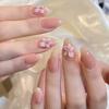 24PCS Simple Almond False Nails 3D Sweet Flower White French Press On Nails Full Cover Artificial Detachable Manicure Nail Tips