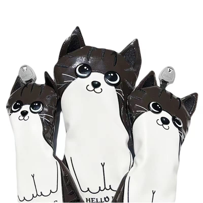 Golf Head Cover Driver Cover Wood Cover UT Cover Tabby Cat (yellow, 4-piece Set)