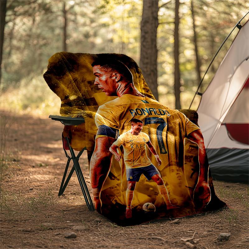 1pc Soccer7 (4) Theme Blanket - Digital Print, Polyester, Cozy for All Seasons, Perfect for Outdoor, Camping, and Travel