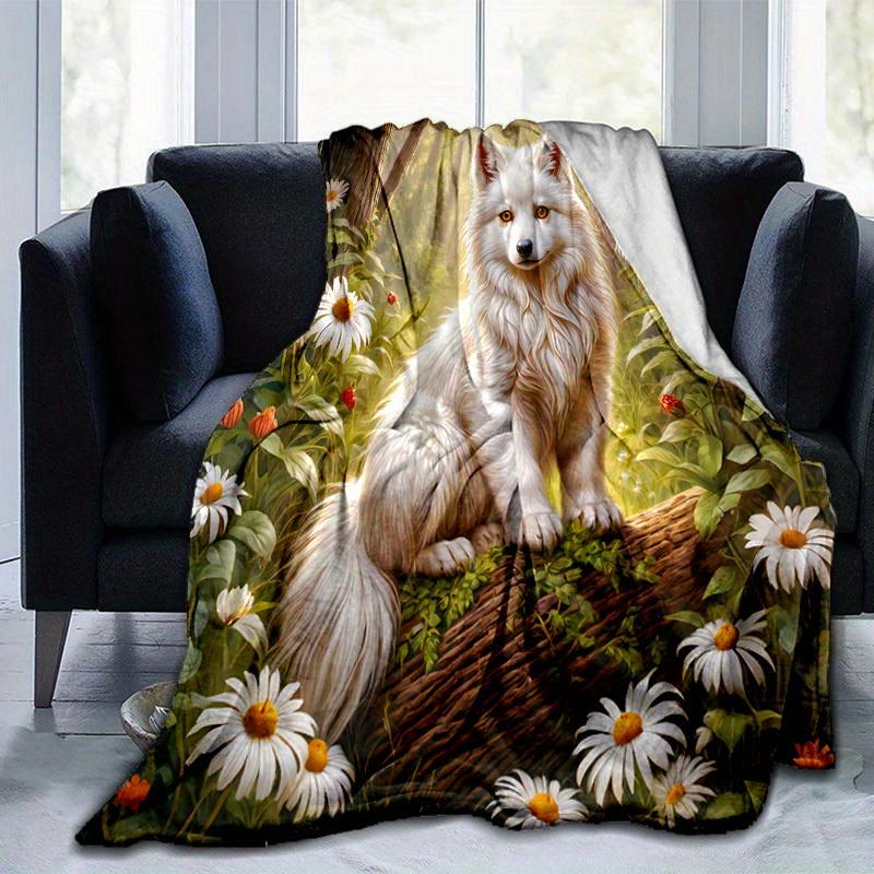 1pc. Fantasy Forest Fox Throw Blanket - Magical Wildlife Art for Home Decor, Office Nap, Outdoor Use, Gift 100x150cm