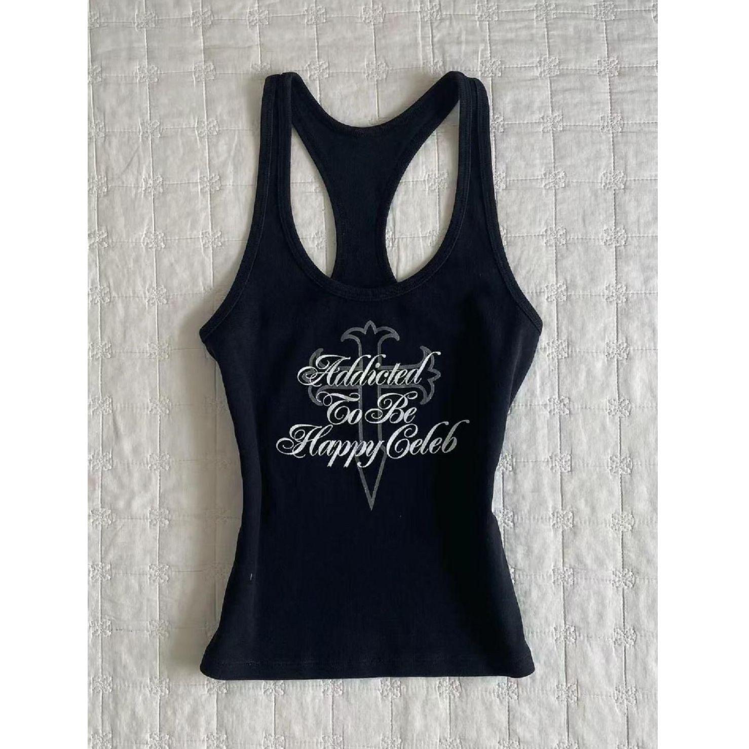 

Женские майки черные с принтом для девочек Y2K жилет повседневные футболки уличная одежда для женщин топы L чёрный