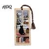 Tassel Bookmark Seasonal Cat Cross-Stitch Bookmark Four Seasons Black with Decor Braided Rope Handcrafted Book Page Marker for Lovers Window Scene