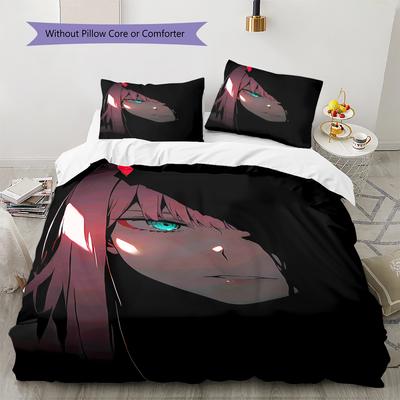 DARLING in the FRANXX Zero Two Muster Bettwäsche, Steppbett-Set Bettbezug Kissenbezug Zuhause Geburtstagsgeschenk (1 Bettbezug + 2 Kissenbezüge, ohne Füllung)