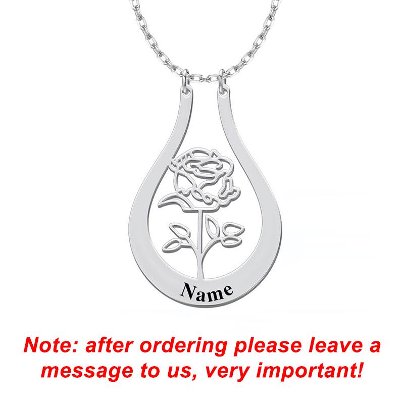New North Name Necklace Stainless Steel Jewelry Ring Holder 12 Birthday Flower Custom Name Pendant Necklaces for Christmas Gift