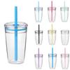 Custom Logo BPA Free 16oz 450ml PC Plastic Straw Cup with Lid & Straw Leak-Proof Eco-Friendly Dishwasher Safe Gym Tumbler