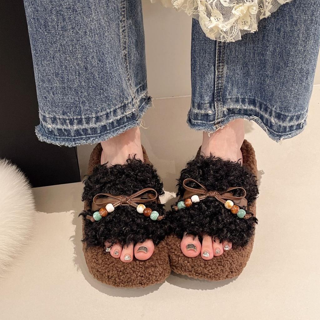 Fluffy Retro New Super Fire Thick Bottom 2025 Height-increasing Fluffy Slippers Women Wear Autumn and Winter Cotton Slippers