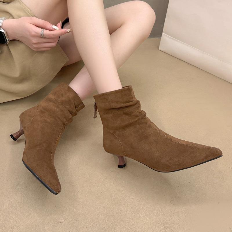 2025 New Punk Style Pointed Toe Women Ankle Boots Fashion Thin Heels Zipper Shoes Autumn Winter Chelsea Short Booties