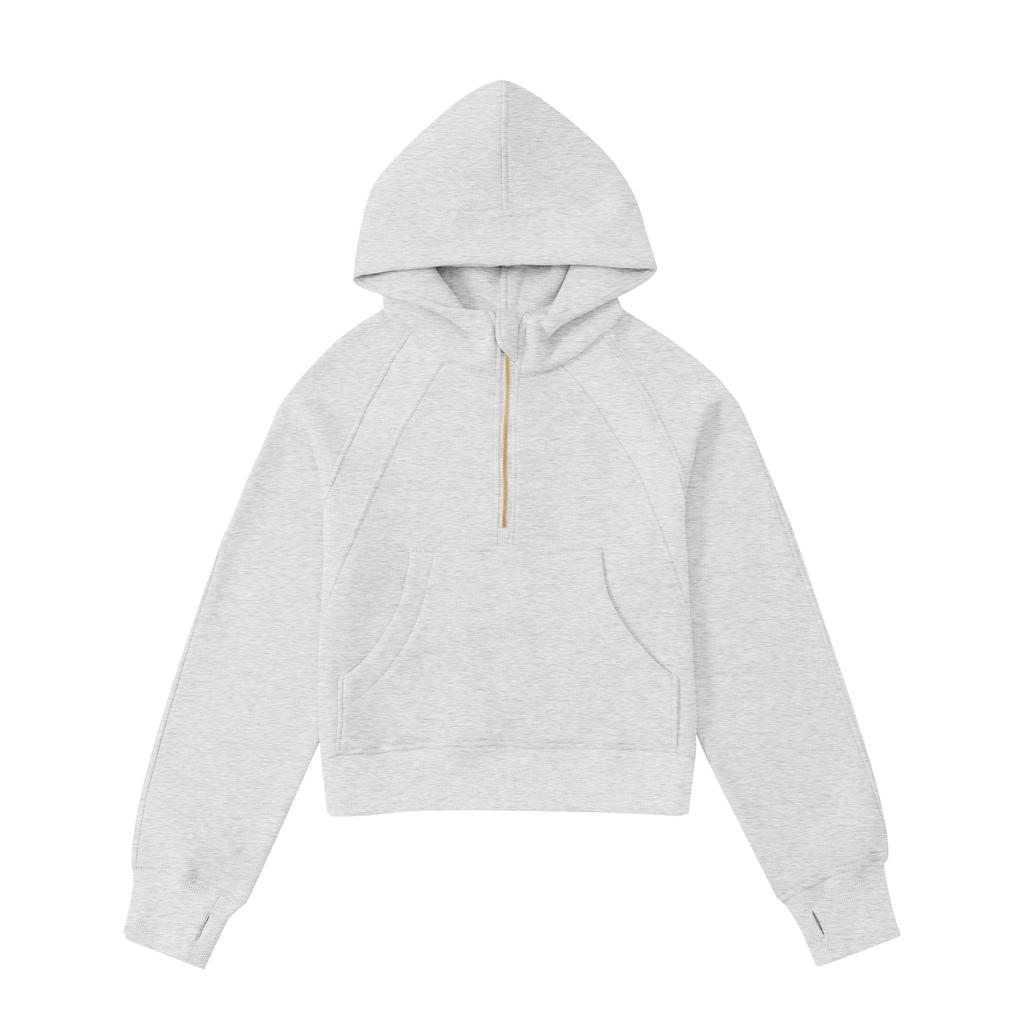 Autumn and Winter Short Pullover Half Zipper Hooded Loose Top Yoga Jacket Sweater