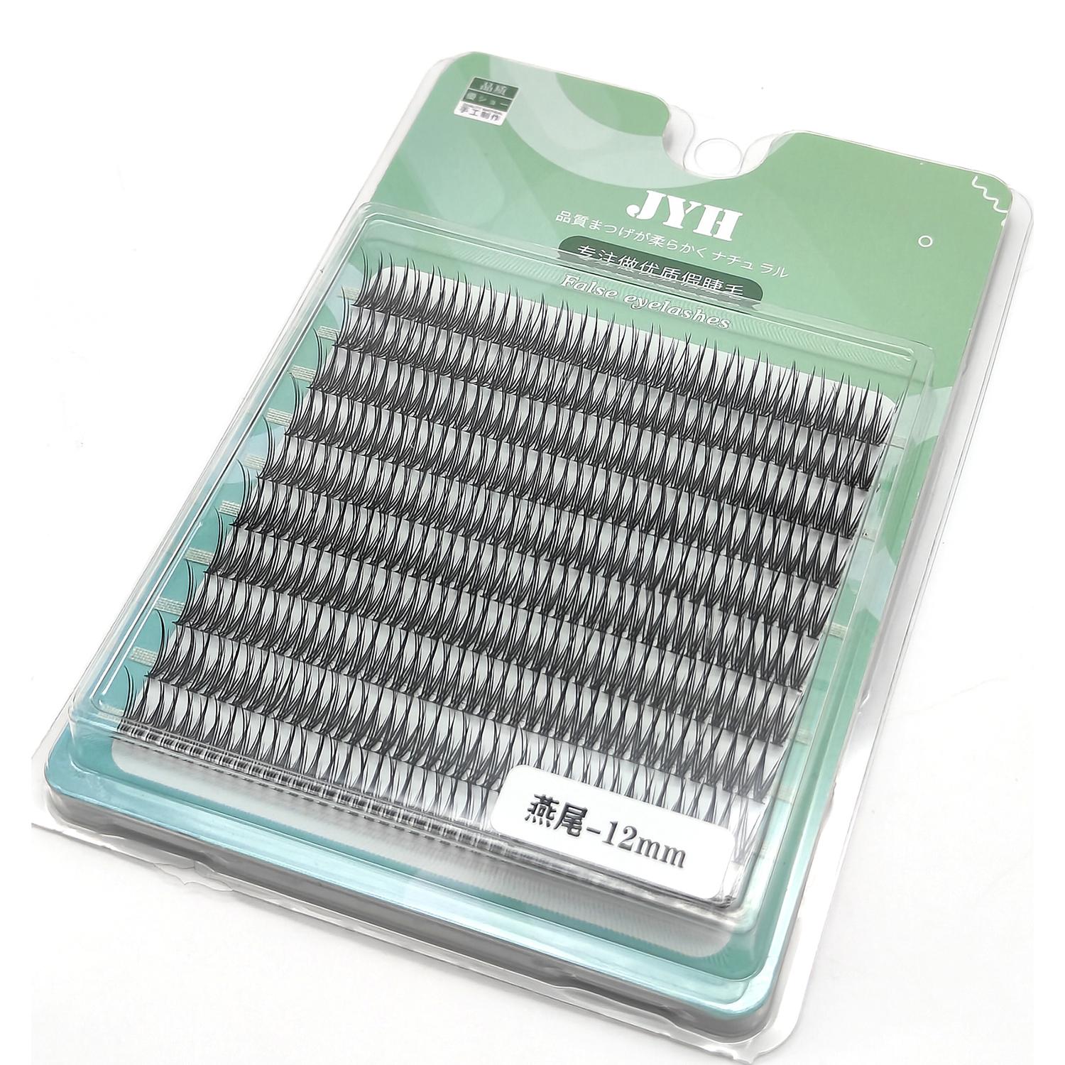 

390 шт., натуральные кластерные ресницы Diy, высокое качество, рыбий хвост, шелковые накладные ресницы, накладные ресницы «ласточкин хвост», наращивание ресниц, макияж C&0.07mm&14mm