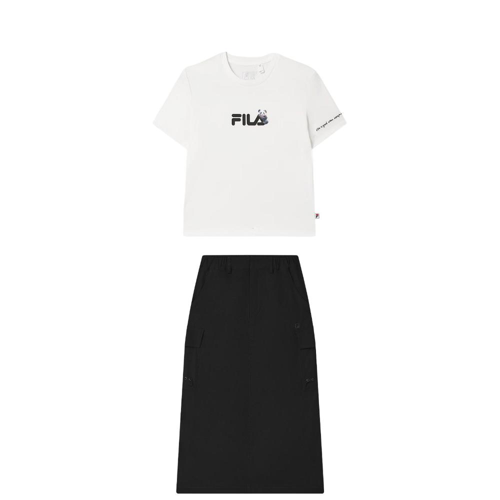 

Fila Пуловер с круглым вырезом, спортивная футболка с коротким рукавом, удобный простой комплект длинного платья, женские комплекты F51W538101F+F51W529311F L