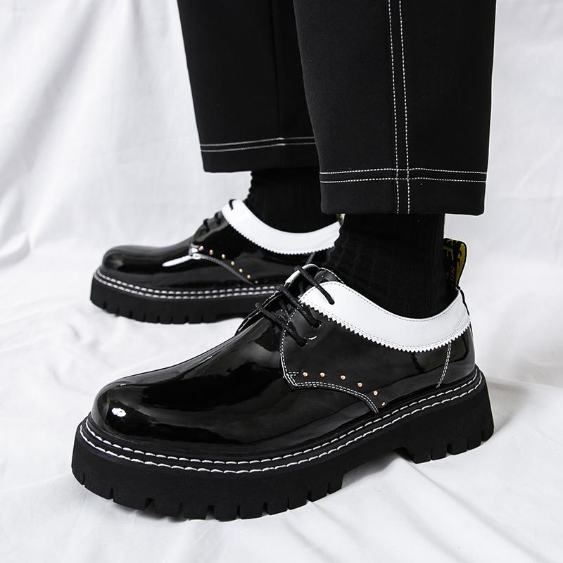 Fashion Casual Thick Soled Leather Shoes Trendy Men's Styles Fashion Daily Party Outdoor Street Walking Black Shoes DRESS New