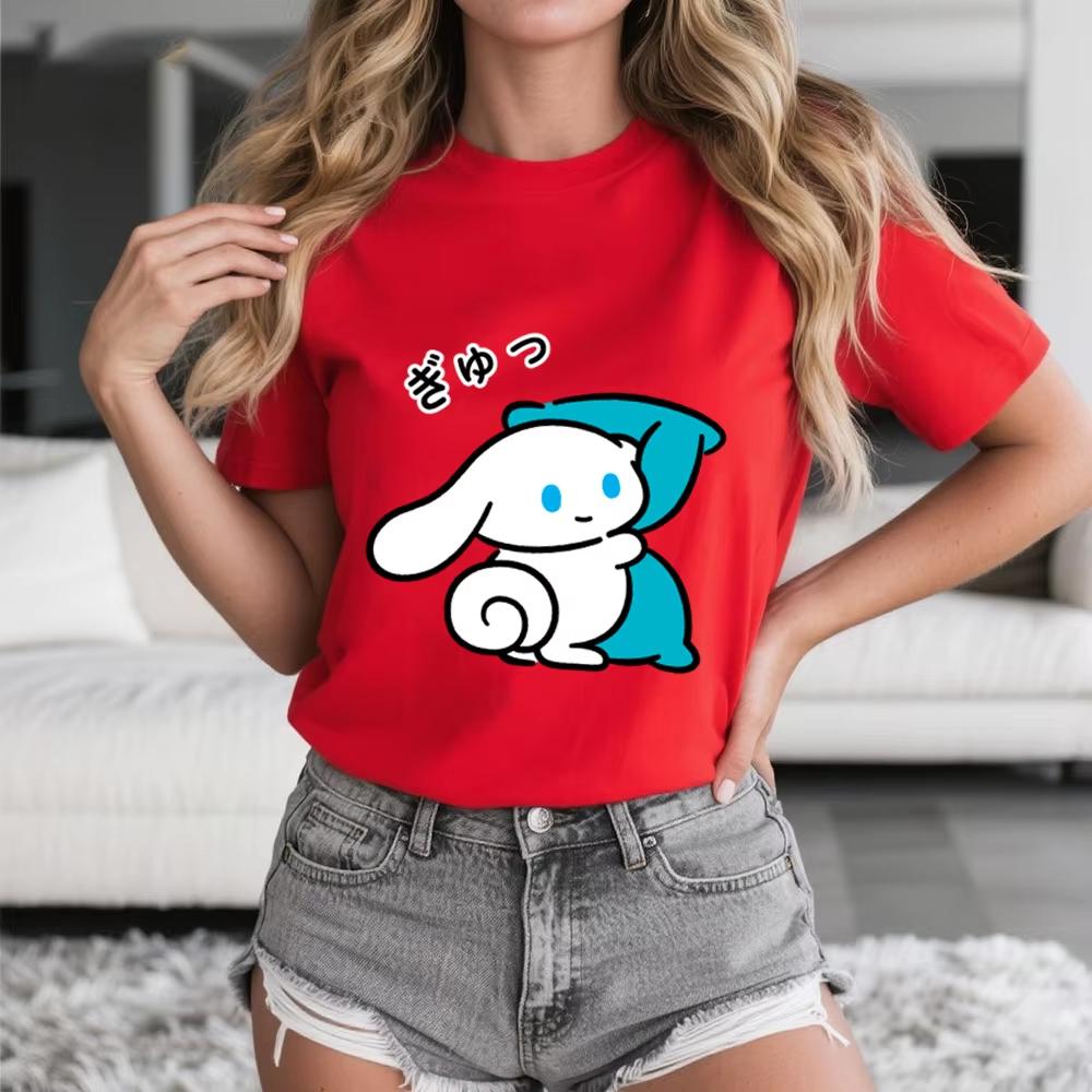 2026 Summer Cinnamoroll Soft Hug Print Casual Cotton T Shirt for Women Comfortable Daily Wear Soft Breathable Top
