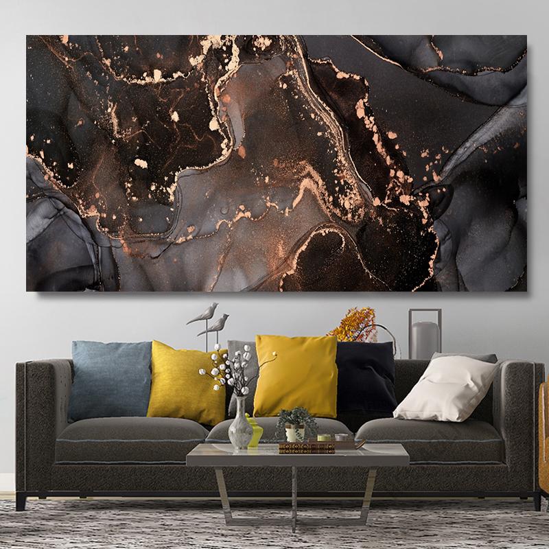 Luxury Abstract Gold Fluid Art Canvas Painting Colorful Ink Art Posters and Prints Marble Texture Wall Art Living Room Decor