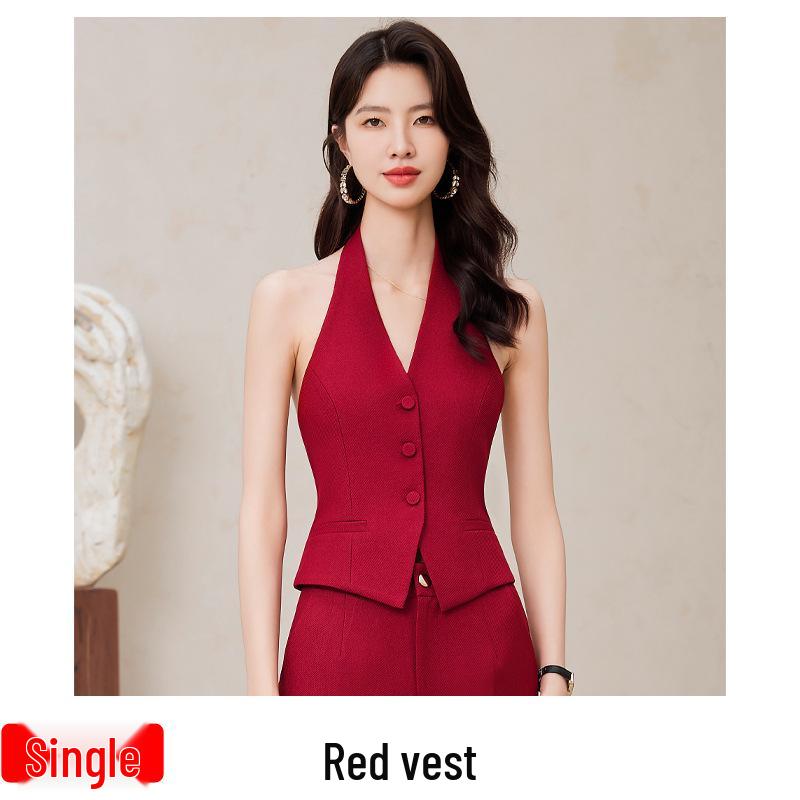 

Элегантный женский красный костюм-тройка - Осенне-весенняя мода с ноткой стиля богини, Рабочая одежда XL