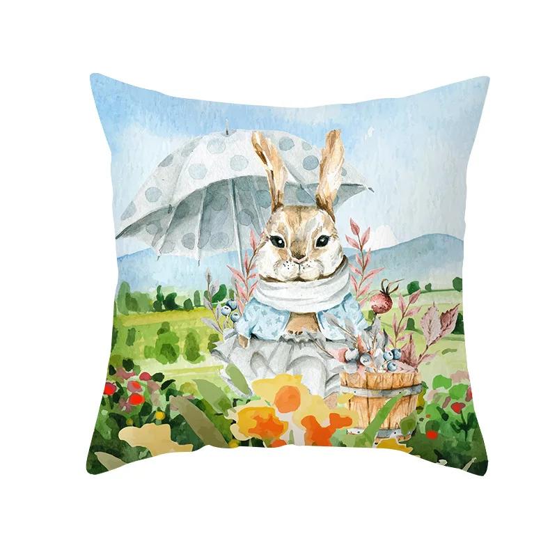 Home Decor Easter Pillowcase Flowers Rabbit Egg Print Pillowcase Sofa Cushion Cover Bedroom Room Decor 45x45 Cm