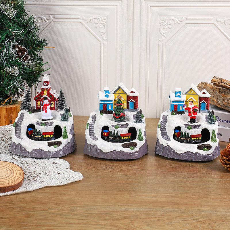 Christmas Light Show Concert Rotating Cabin Small House Music Box Figurine Decoration Gift Accessory