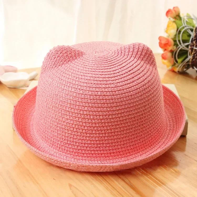 Fashion Lovely Girls Boys Straw Hats Headdress Summer Kids Baby Bucket Sun Hat Cute Ear Solid Floppy Beach Cap For Children