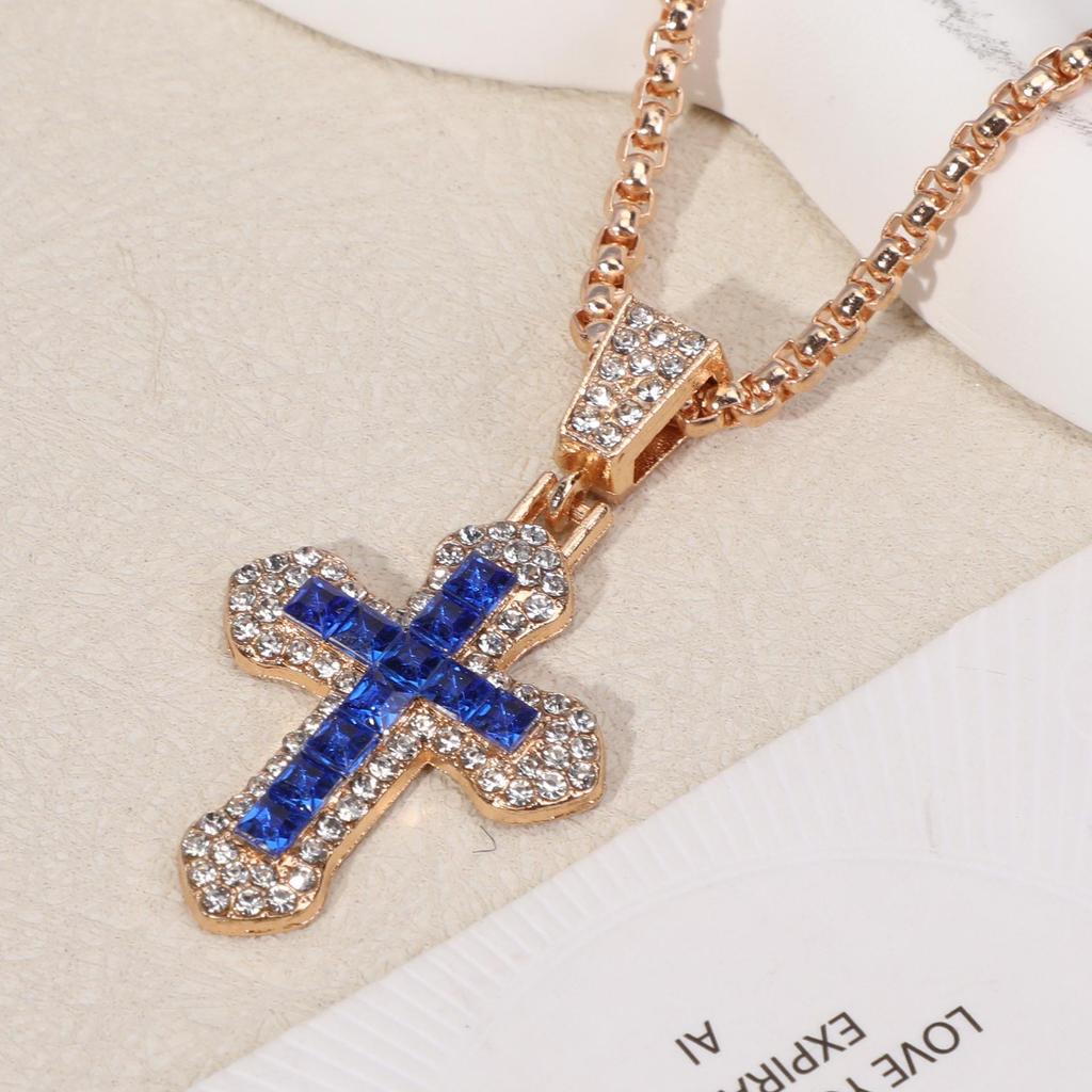 Hip Hop Zircon Cross Necklace: Versatile Titanium Steel Pendant Choker