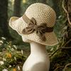 Wide Brim Sunshade Bucket Hat Bowknot Panama Hat Vintage Beach Straw Hat  Lady