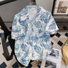 Strapping Rural Plant Floral Print Cuban Collar Short Sleeve Printed Shirt Men's Hawaiian Japanese-Style Retro Hong Kong Style Casual Top