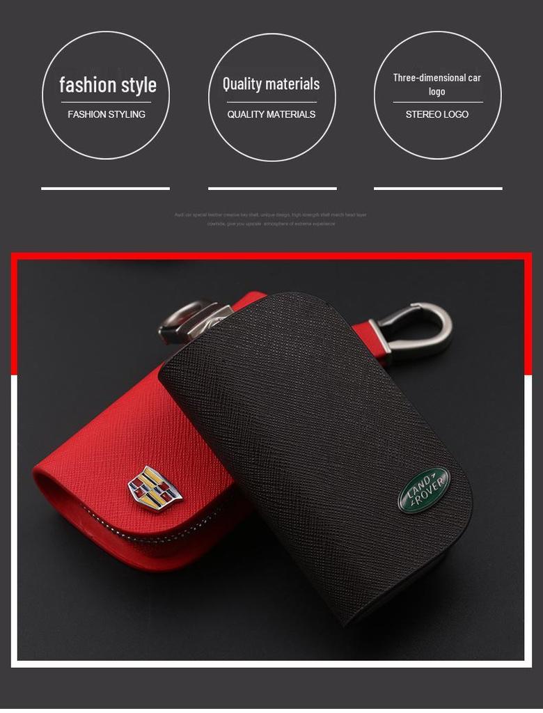 Men's Universal Cowhide Car Key Case with Waist-Mounted Zipper