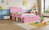 Wooden Single Children's Youth Bed 90x200 cm, with Creative Block Design, Solid Wood Frame, with Drawers & Under-Bed Storage, Pink, Without Mattress