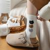 Socks Coffee Color Cute Bear Medium Tube Socks Season College Style Pure Cotton Bow Stacking Socks Women