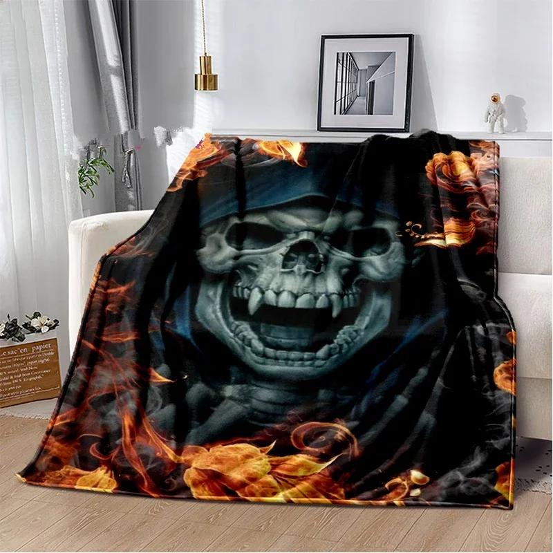 Skull Series Flower Blanket Quilt Throw Bedspread Flannel Couch Travel Bedding Halloween Gifts