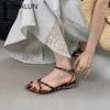 Fashion SUOJIALUN 2025 Summer New Brand Women Sandal Fashion Narrow Band Ladies Elegant Gladiator Shoes Square Low Heel Slides Shoes