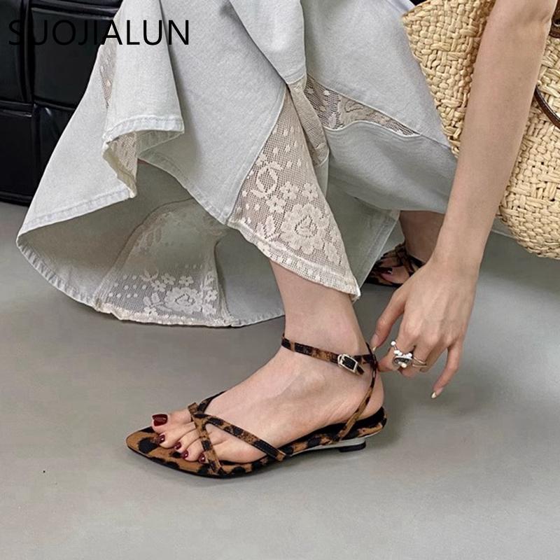 Fashion SUOJIALUN 2025 Summer New Brand Women Sandal Fashion Narrow Band Ladies Elegant Gladiator Shoes Square Low Heel Slides Shoes