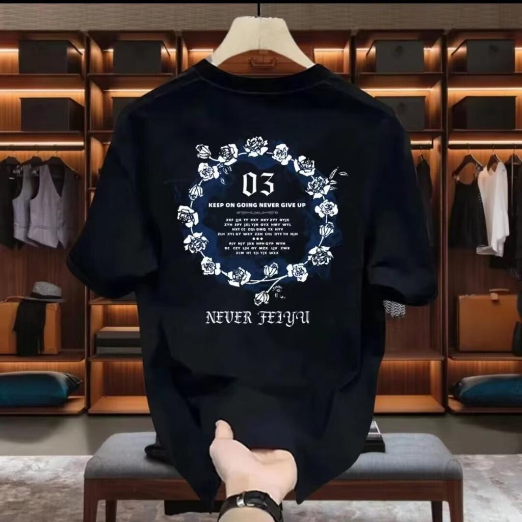 American Trendy Brand High-End Pure Cotton Men'S Printed Short-Sleeved T-Shirt Trendy Casual Round Neck T-Shirt Men'S