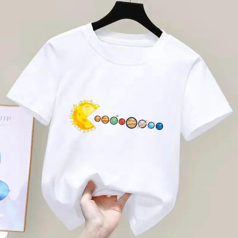 Summer 100 Cotton Children Tshirt Comfortable Casual Solar System Planet Print Round Neck Short Sleeve Kid Tee Top Boys Tshirt