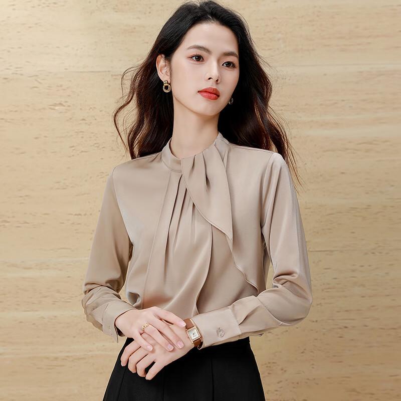 Tluoman Round Neck Long Sleeve Blouse with Scarf Design M