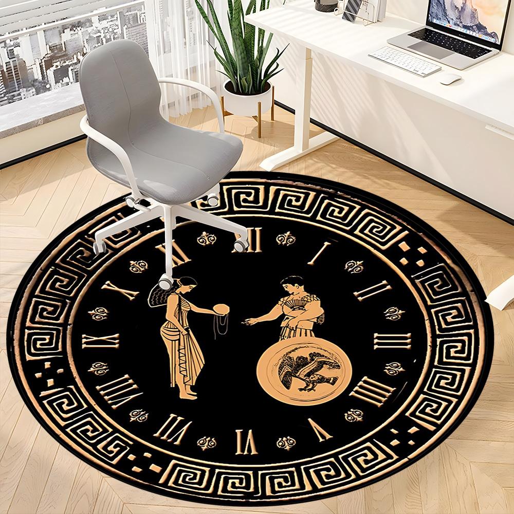 1PC Clock Ancient Pattern Office Round Area Rug, Mat Suitable For Office, Under Office Chairs Bedroom Living Room Home Decor, Room Deco