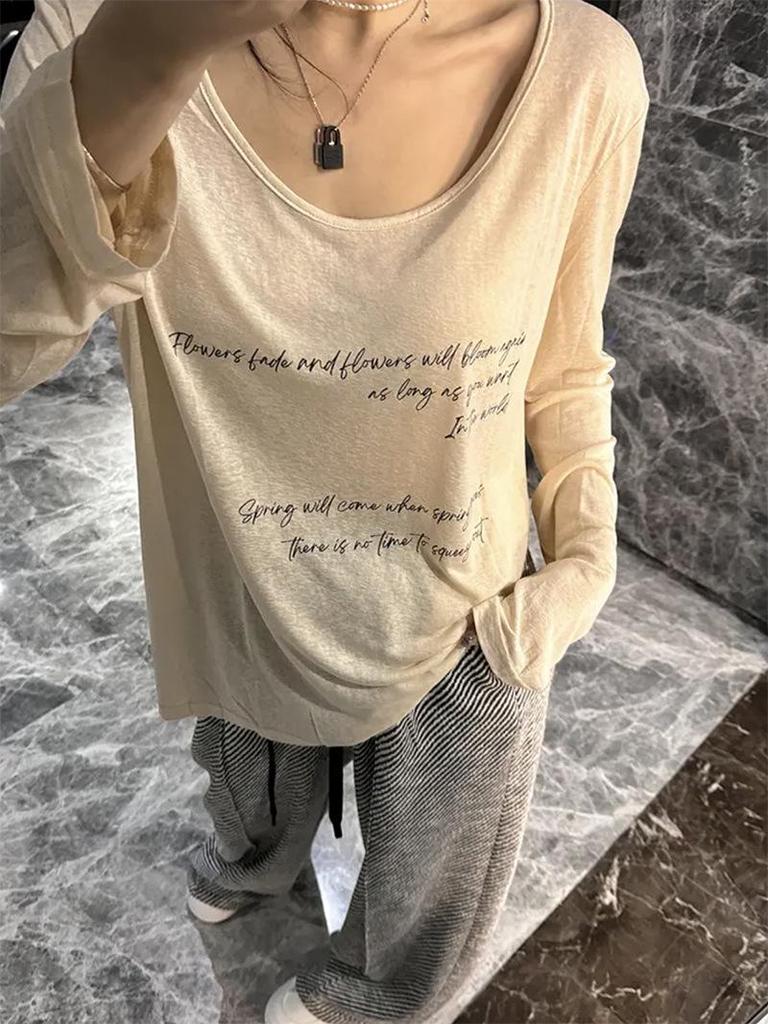 Korean Style Sheer Long Sleeve Letter Print T-Shirt Cardigan for Women - Casual Lightweight Sun Protection