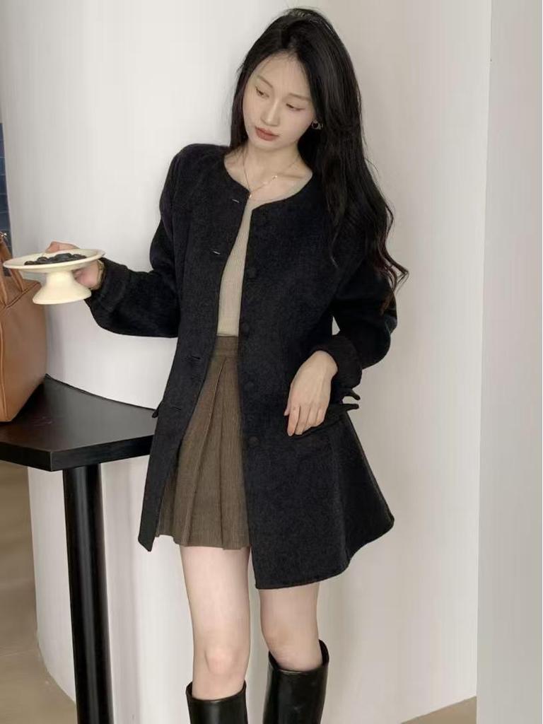 2025 Elegant Double-Faced Wool Coat - Slimming Casual Mid-Length, Perfect for Autumn & Winter.
