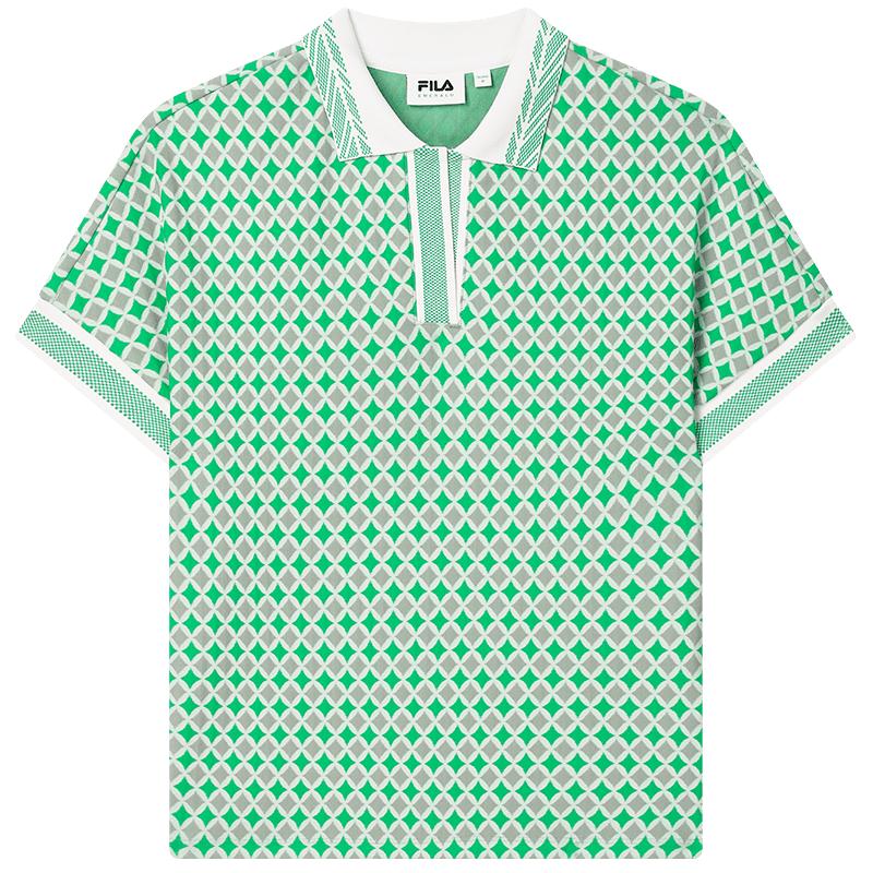 FILA Emerald Women s All-Over Print Knit Short Sleeve Polo Shirt S