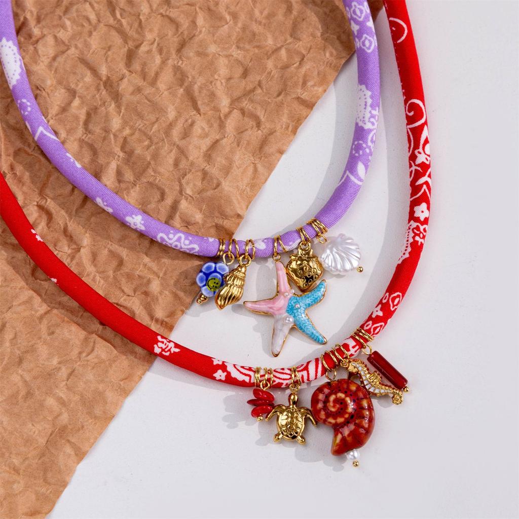 Gold Color Heart Bow Evil Eye Fish Star Pendant Necklace for Women Bohemian Style Colorful Cloth Choker Summer Beach Jewelry