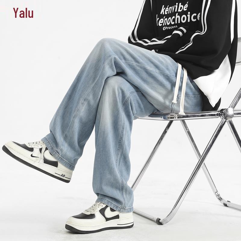 Yalu Men s Ice Silk Loose Fit Curved Leg Jeans 2XL