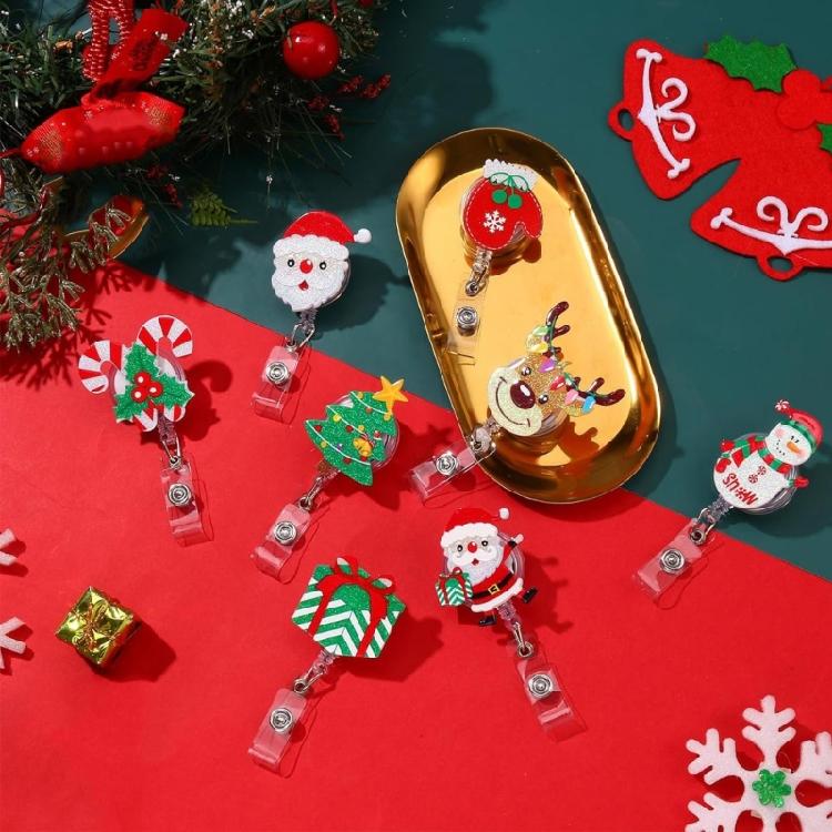 Christmas Badge Holder with Belt Clip Spring Loaded Retractable ABS Badge Holder for Doctor Nurse Student Teacher