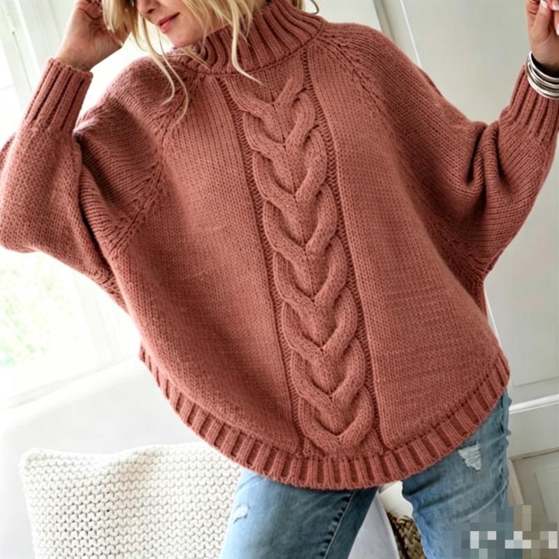Women S Oversized Batwing Sleeve Half Turtleneck Twist Knit Sweater