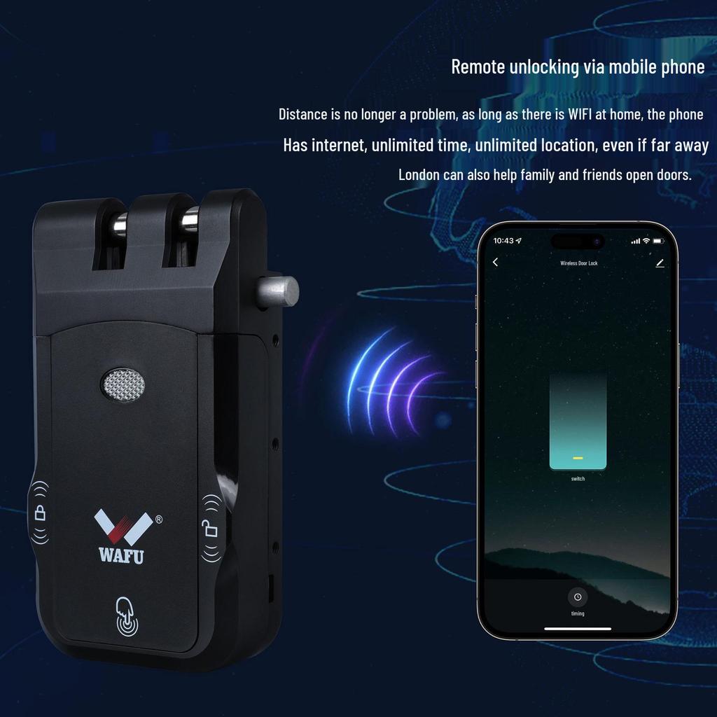 Graffiti Invisible Wireless Anti-theft Smart Lock with Remote Control for Home, Keyhole-less Design for Entrance and Sliding Doors