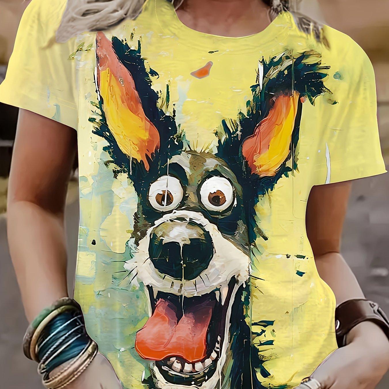 

Футболка с круглым вырезом и принтом яркой собаки, дышащий повседневный топ с коротким рукавом для женской одежды на весну и лето 8XL