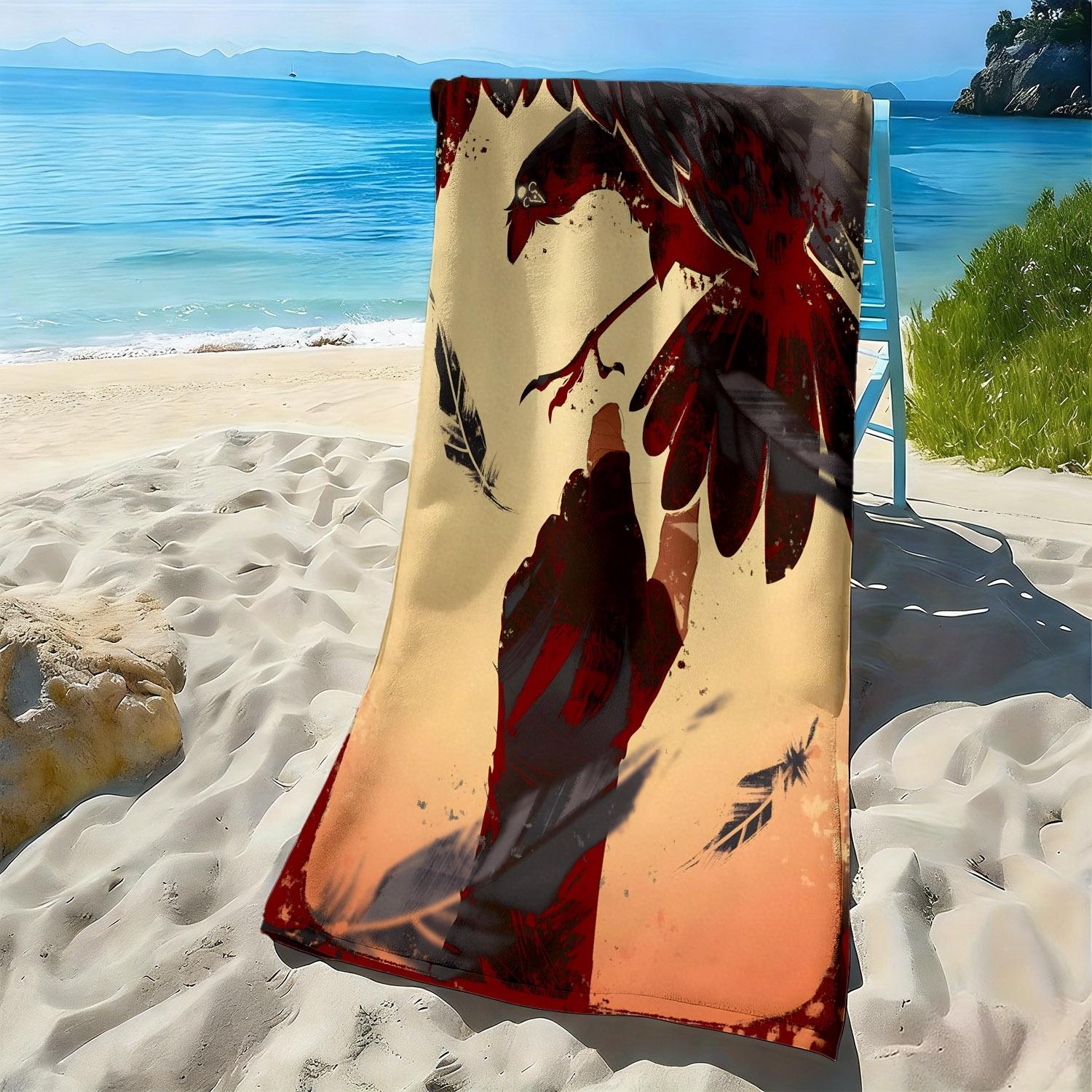 

Dark Flying Bird and the Mysterious Figure polyester microfiber beach towel is highly absorbent, suitable swimming beach outings W40*H60(CM)